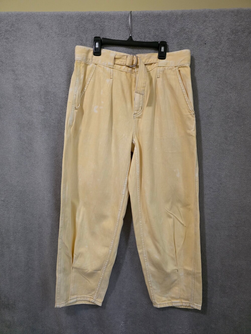 We The Free Free People Pleated Crop Barrel Jeans Butter Yellow Belted Pants 28